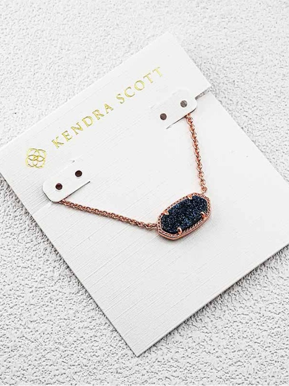 Kendra Scott Rose Gold Navy Drusy Necklace - Oval Elisa Pendant